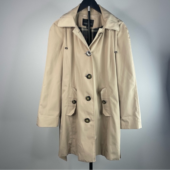 London Fog Women's Beige Lined Trench Coat With Removable Hood Medium
